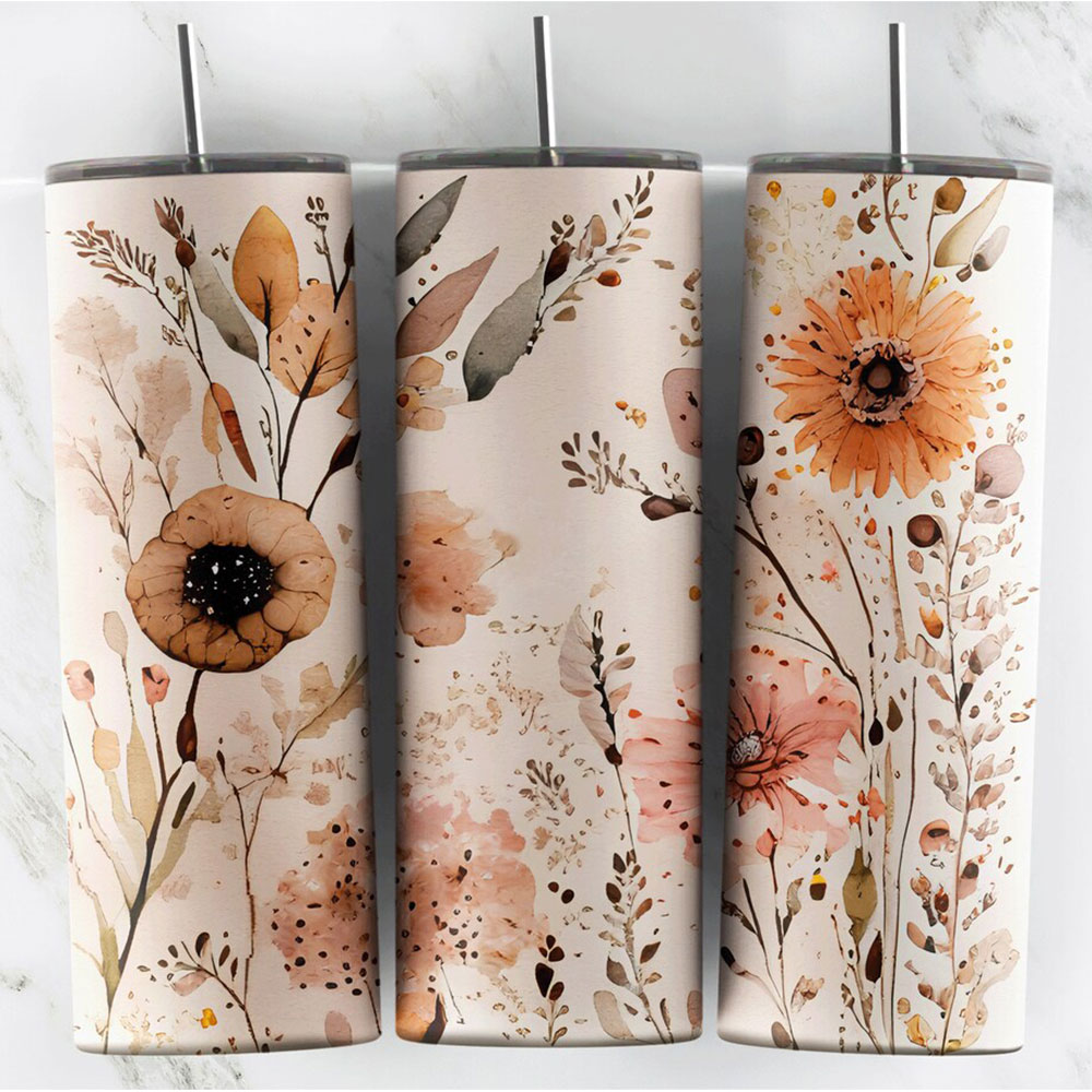 Earthy Watercolor Wildflowers – Boho Skinny Tumbler