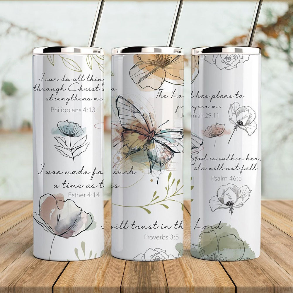 Faithful Blooms & Butterfly Inspiration – Boho Skinny Tumbler ()