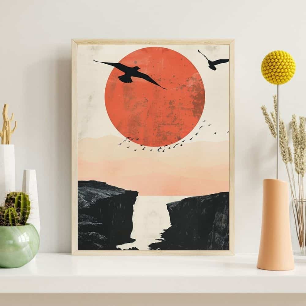 Flight Over Crimson Horizon – Boho Canvas Wall Art ()