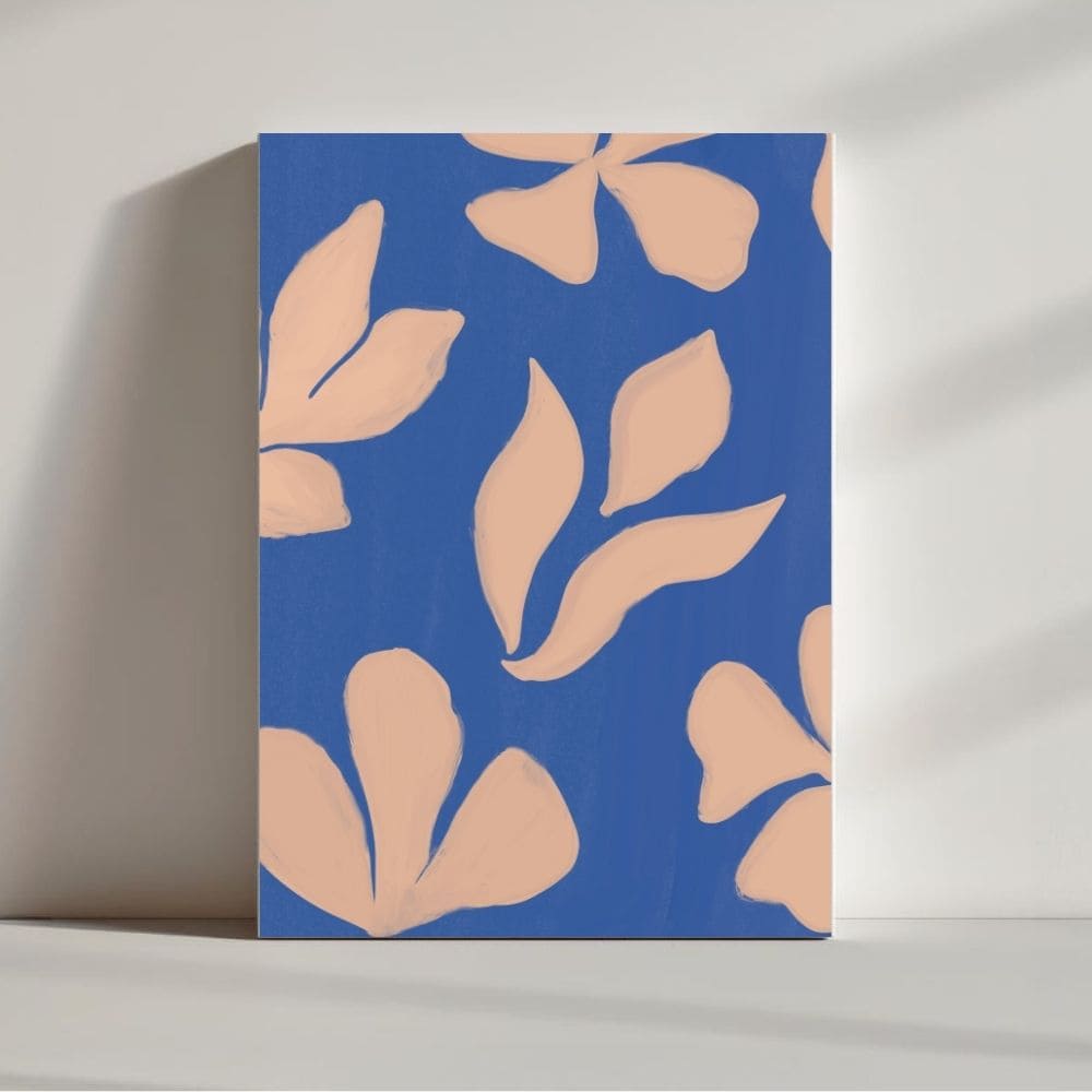 Floating Petals in Bold Blue – Boho Canvas Wall Art ()