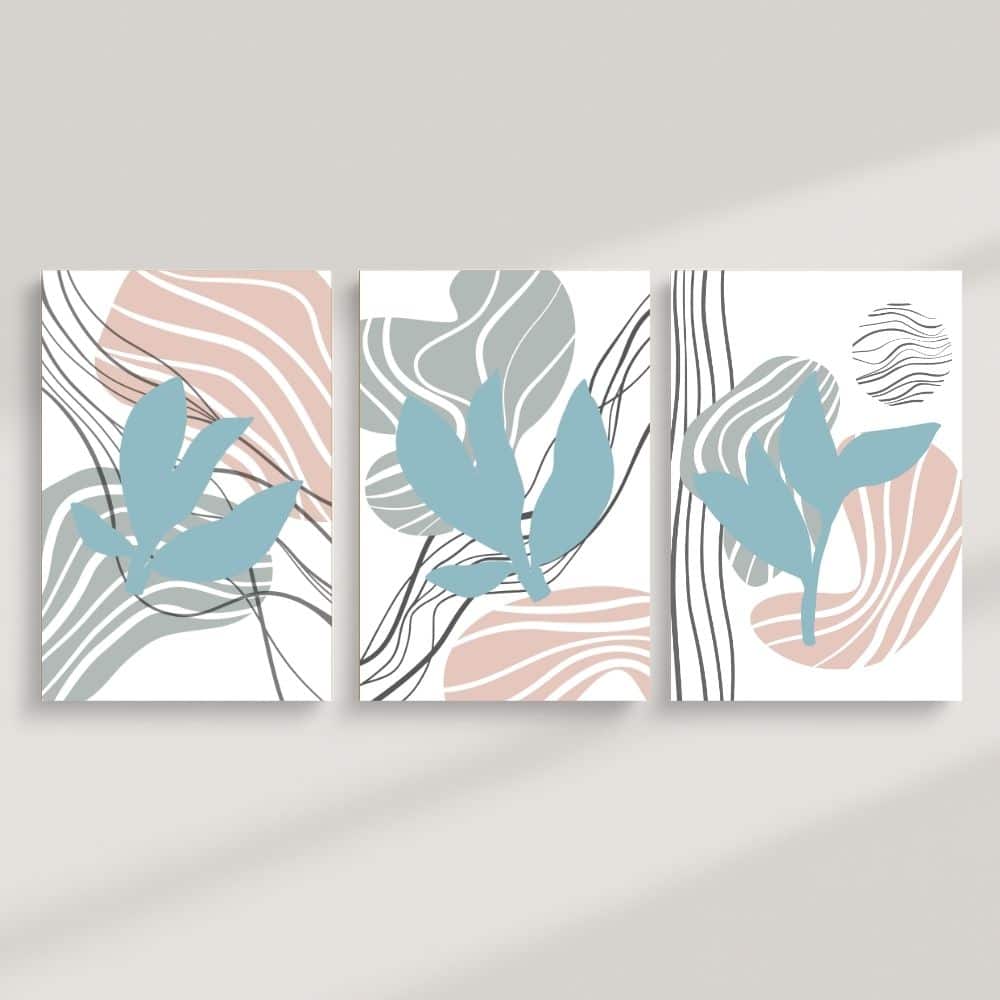 Flowing Lines & Soft Botanicals – Boho Canvas Wall Art ()