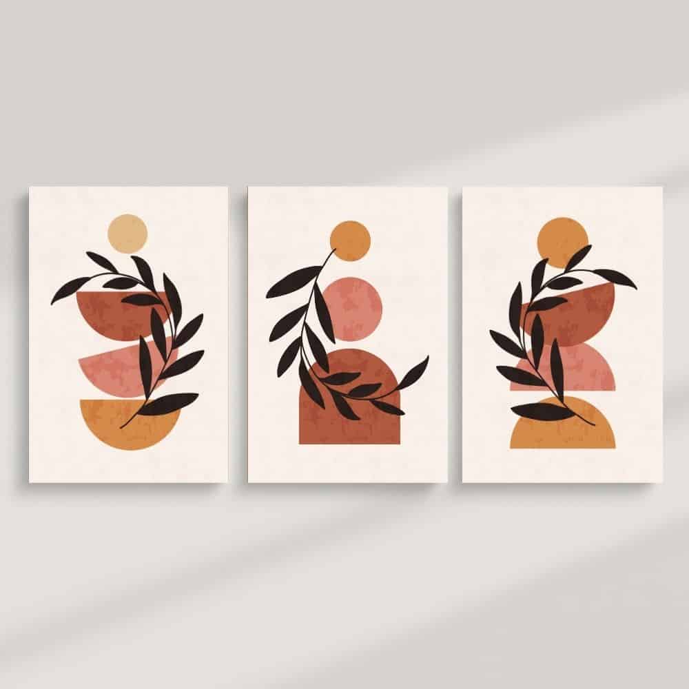 Geometric Balance & Botanical Flow – Boho Canvas Wall Art ()