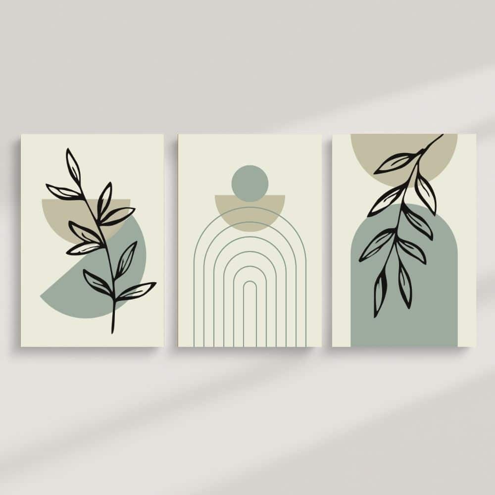 Geometric Balance & Botanical Line Art – Boho Canvas Wall Art ()