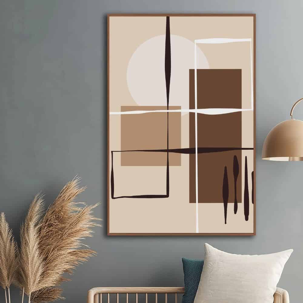 Geometric Earth Tones & Minimal Lines – Boho Canvas Wall Art ()