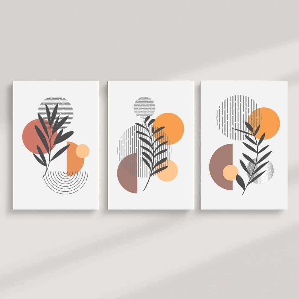 Geometric Leaves in Warm Earth Tones – Boho Canvas Wall Art ()