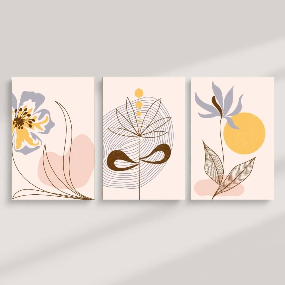 Golden Bloom Line Art – Boho Canvas Wall Art ()