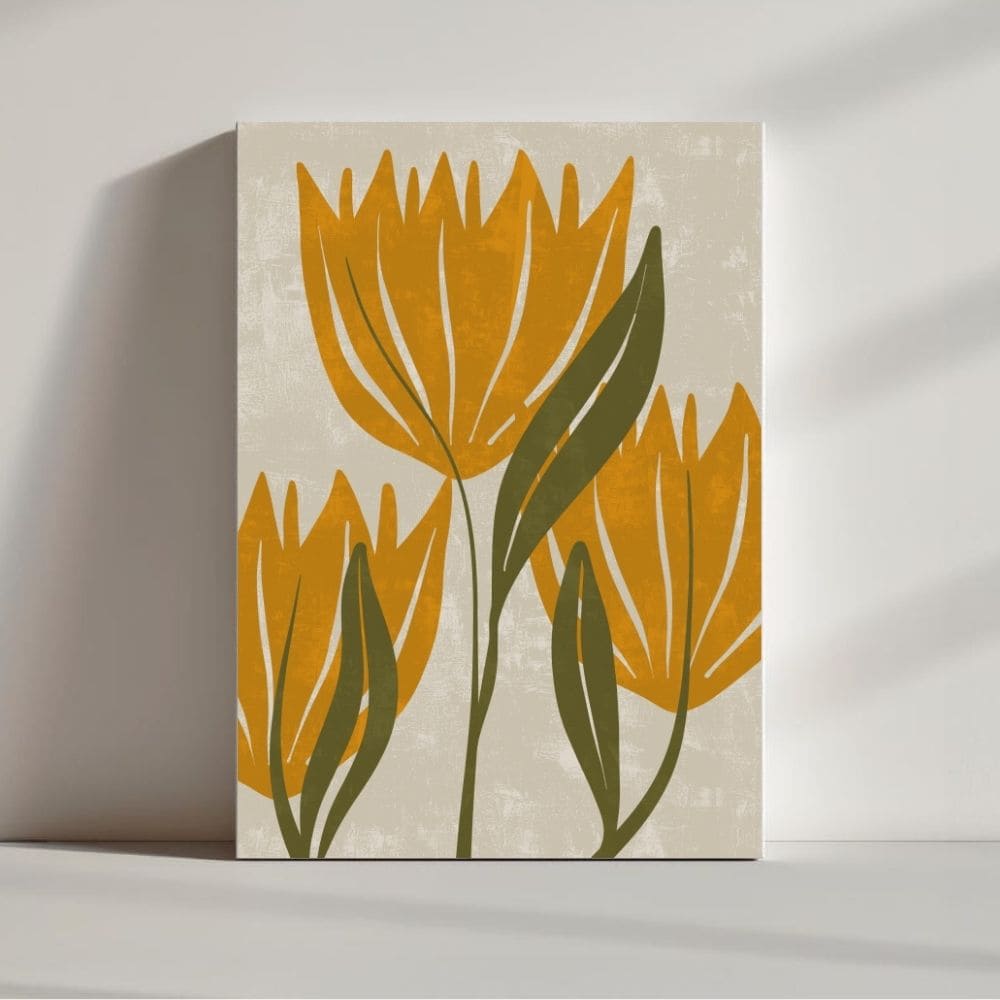 Golden Bloom Trio – Boho Canvas Wall Art ()