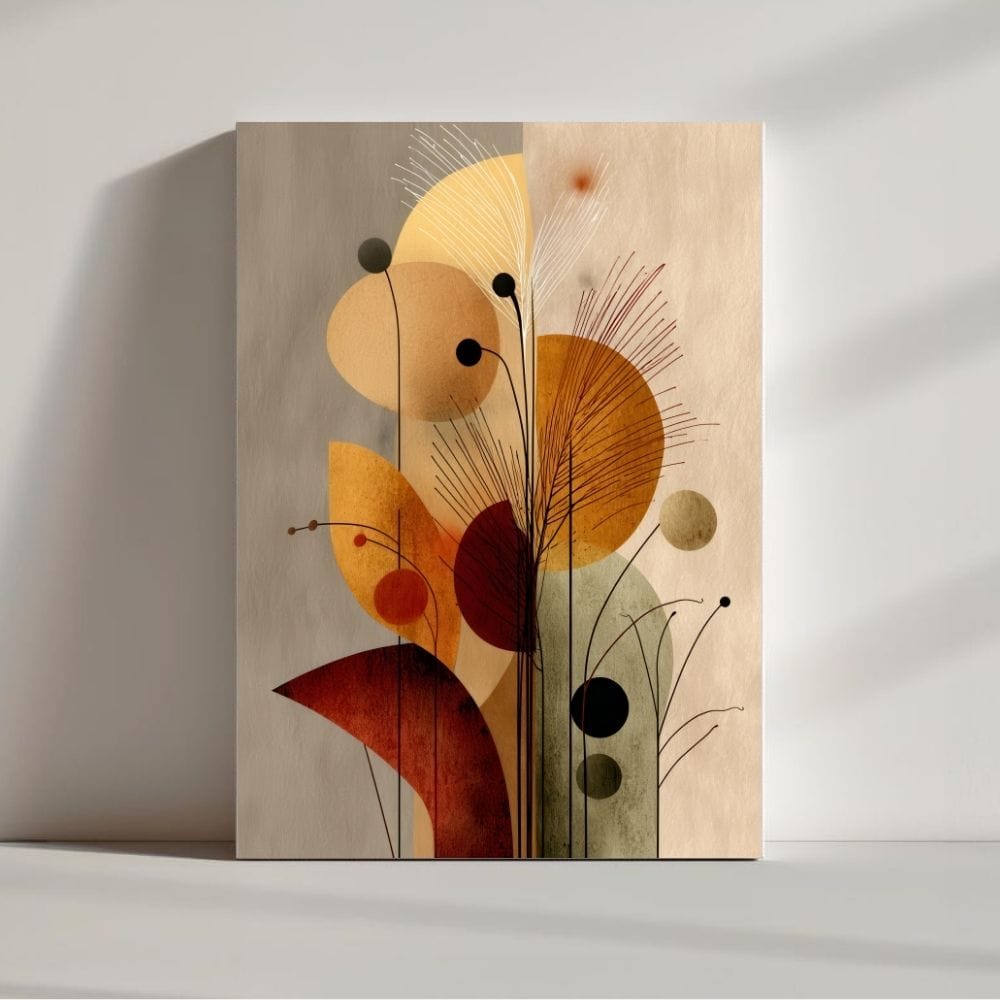 Golden Botanical Abstraction – Boho Canvas Wall Art ()