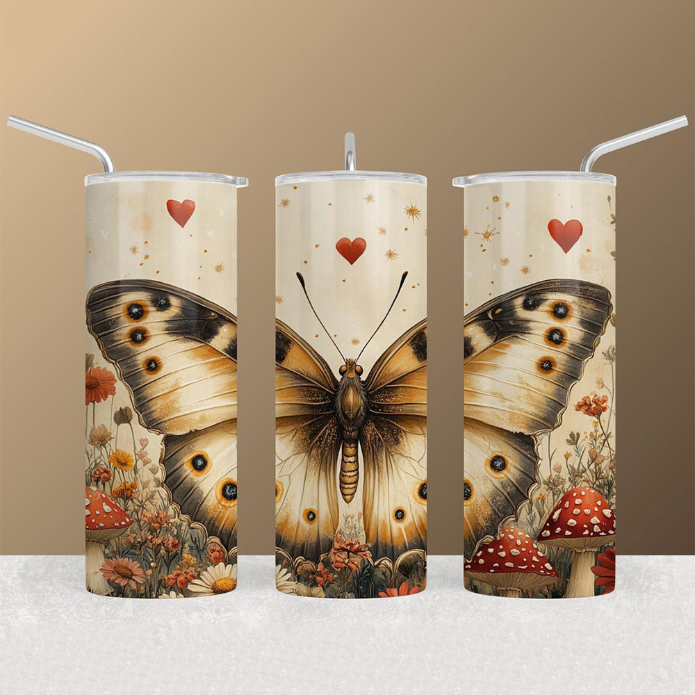 Golden Butterfly Garden – Boho Skinny Tumbler ()