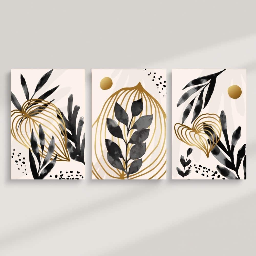 Golden Noir Botanicals – Boho Canvas Wall Art ()