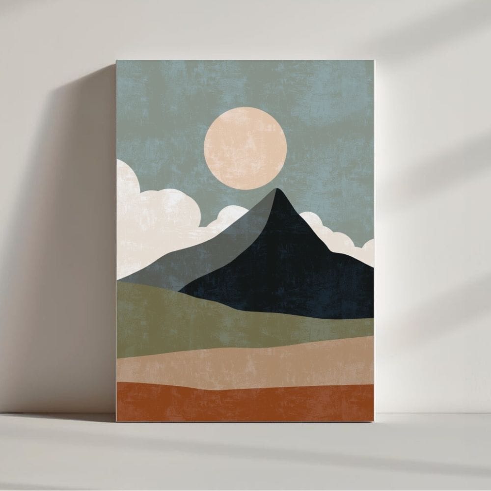 Golden Sun Over Mountain Peak – Boho Canvas Wall Art ()