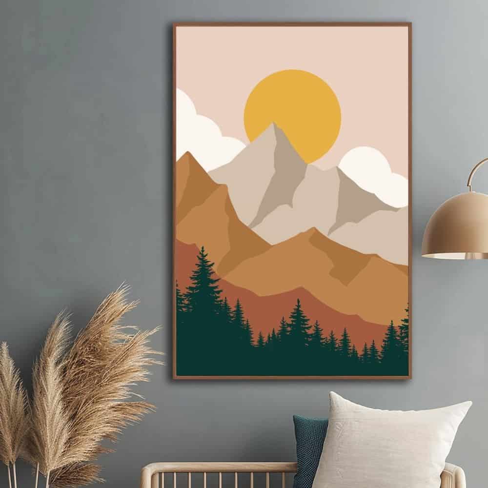 Golden Sun Over Mountain Pines – Boho Canvas Wall Art ()