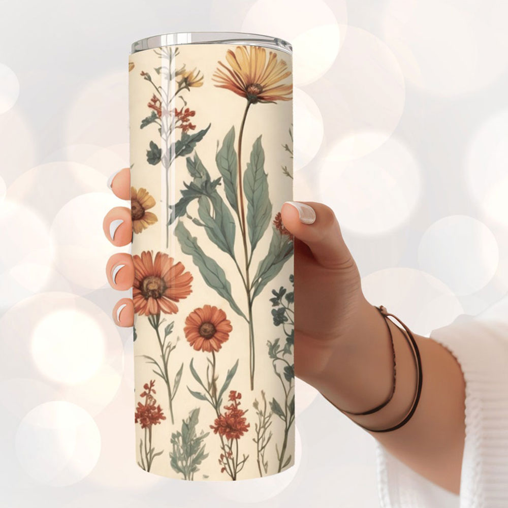 Golden Wildflower Garden Bloom – Boho Skinny Tumbler ()