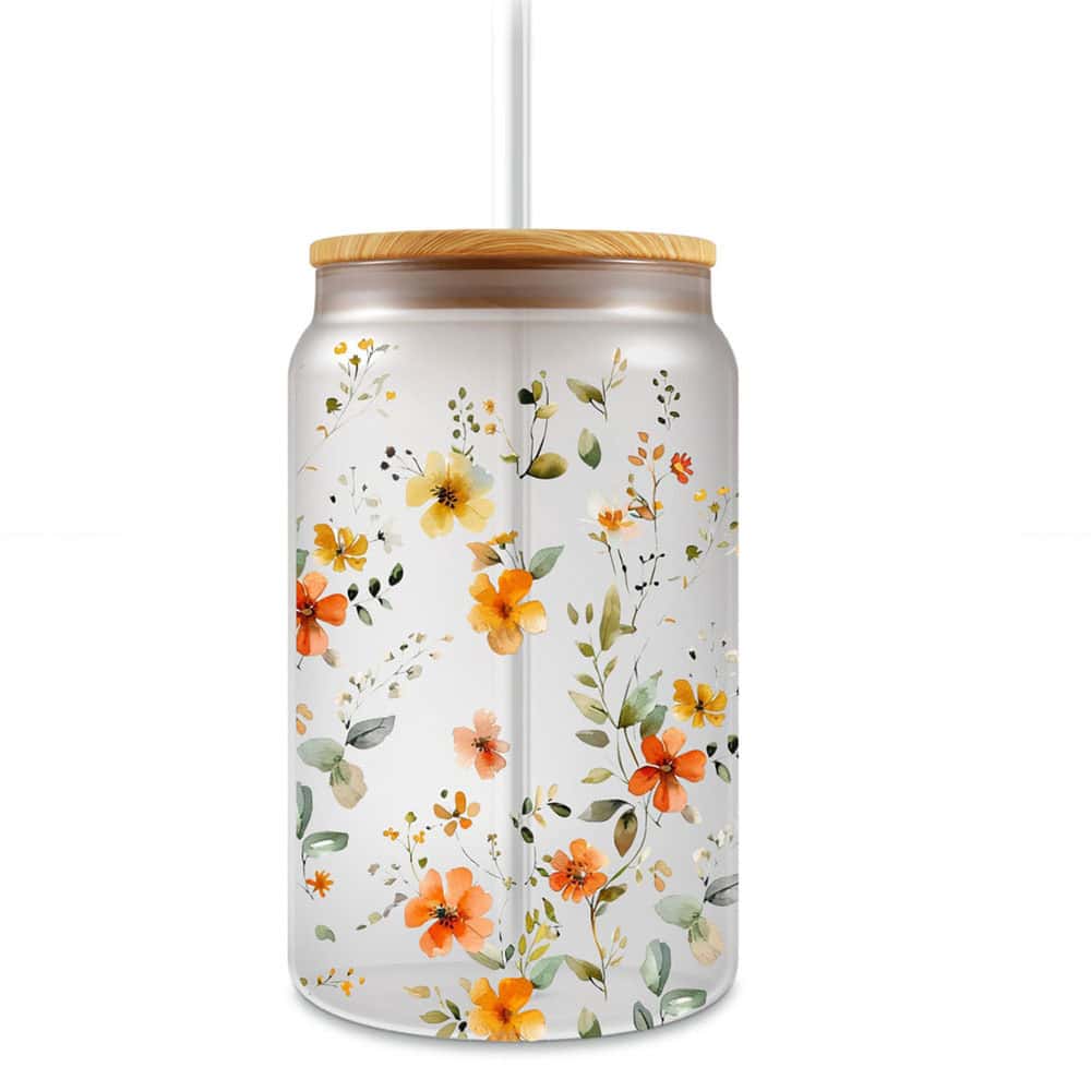 Golden Wildflower Whimsy – Boho Clear Glass Can ()