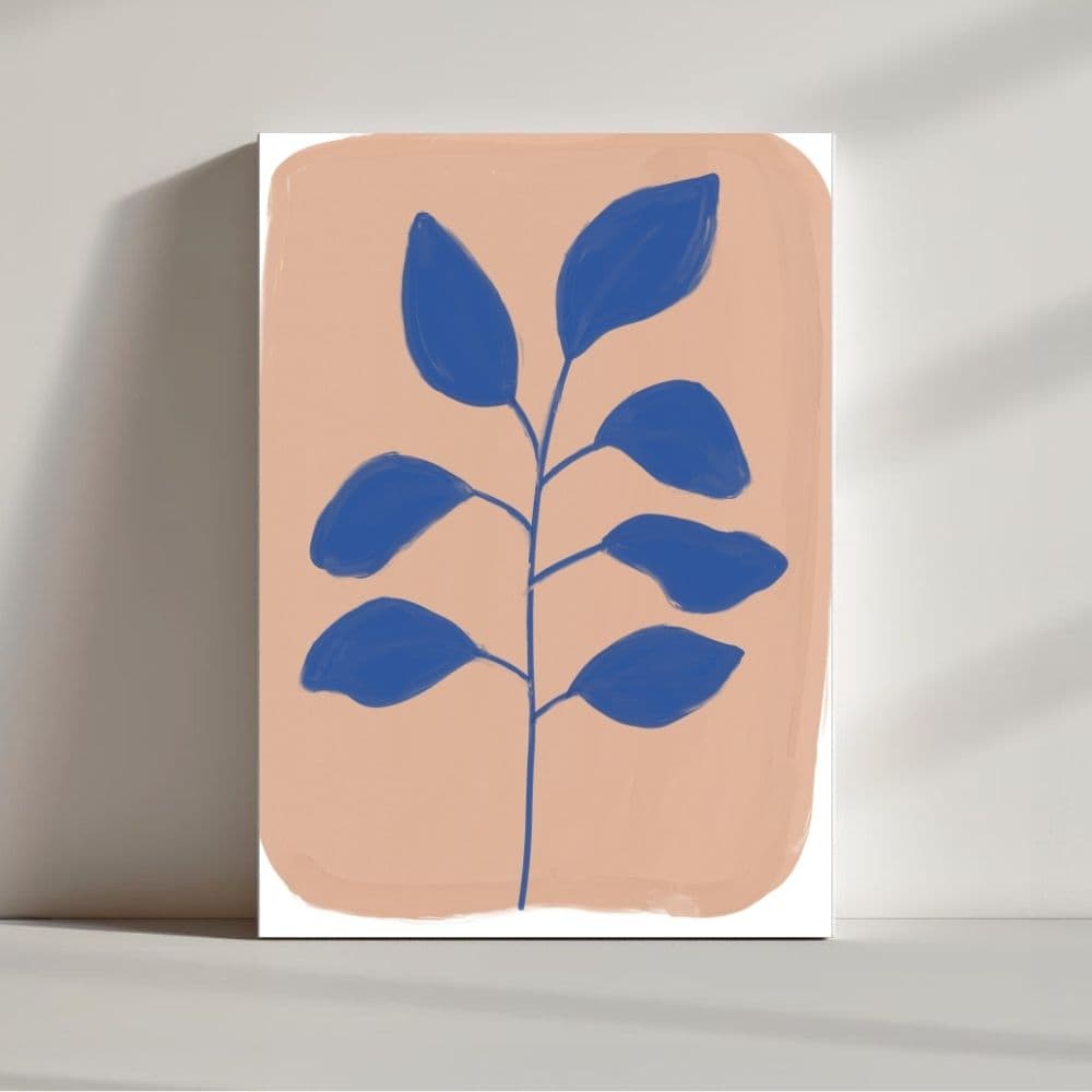 Hand Painted Blue Botanical Silhouette – Boho Canvas Wall Art ()