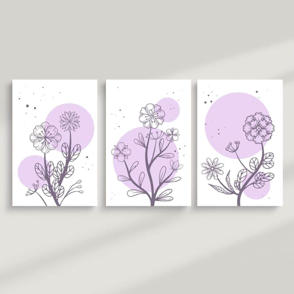 Lavender Bloom Botanical Trio – Boho Canvas Wall Art ()