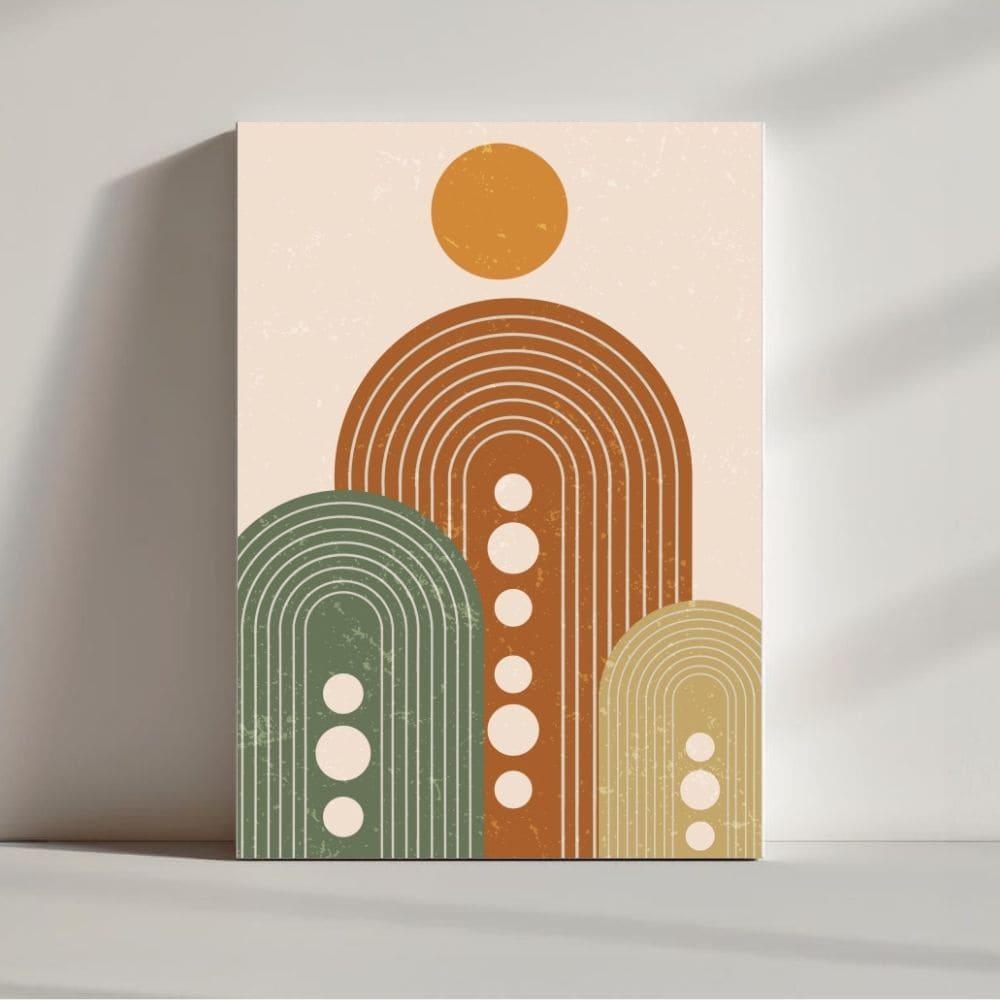 Layered Arches and Rising Sun – Boho Canvas Wall Art ()