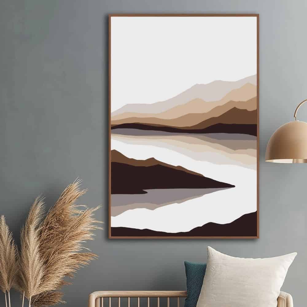 Layered Mountain Reflections in Earth Tones – Boho Canvas Wall Art ()