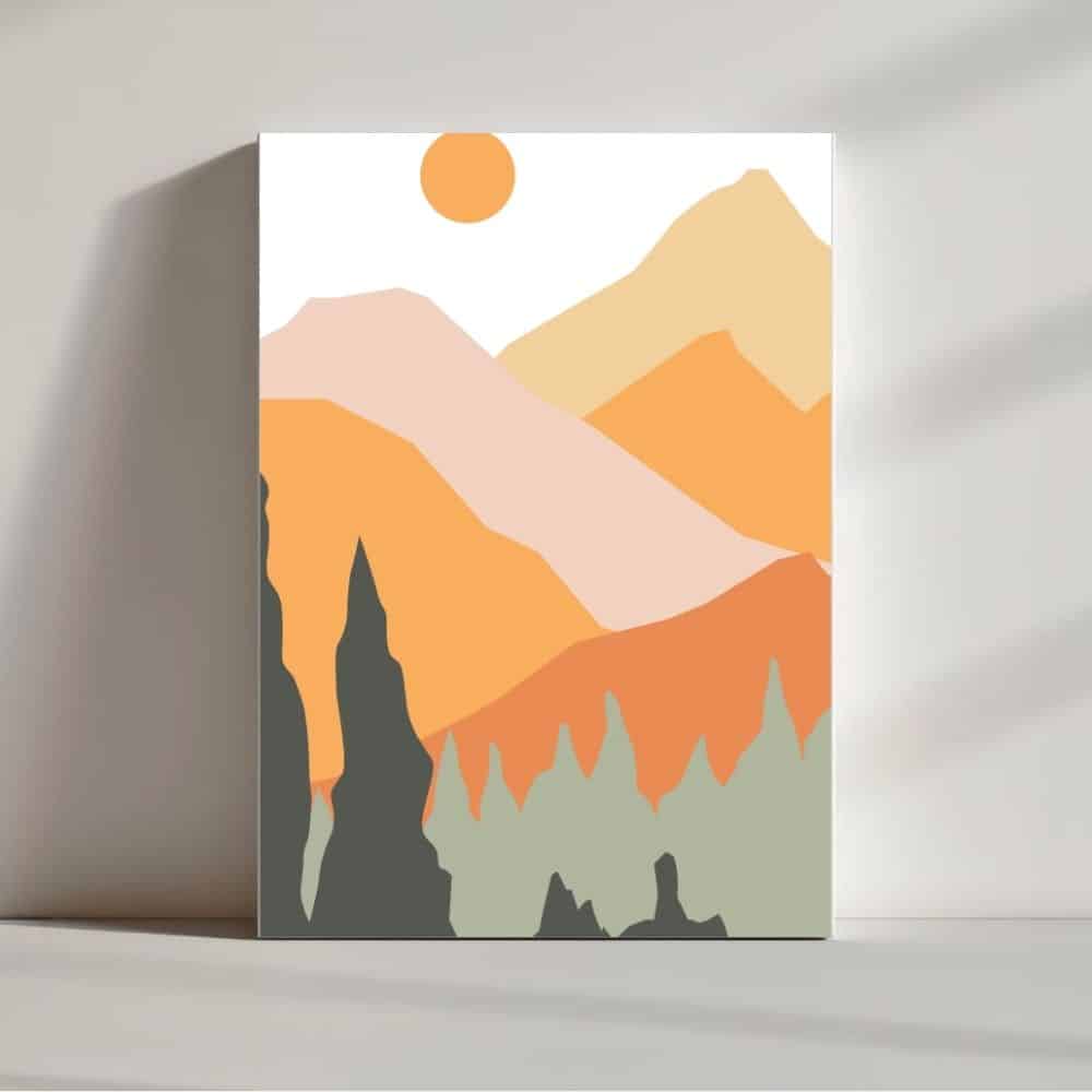 Layered Mountains Under Terracotta Sun – Boho Canvas Wall Art ()