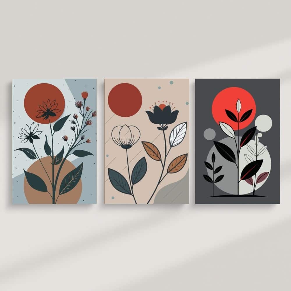 Midnight Bloom Trio – Boho Canvas Wall Art ()