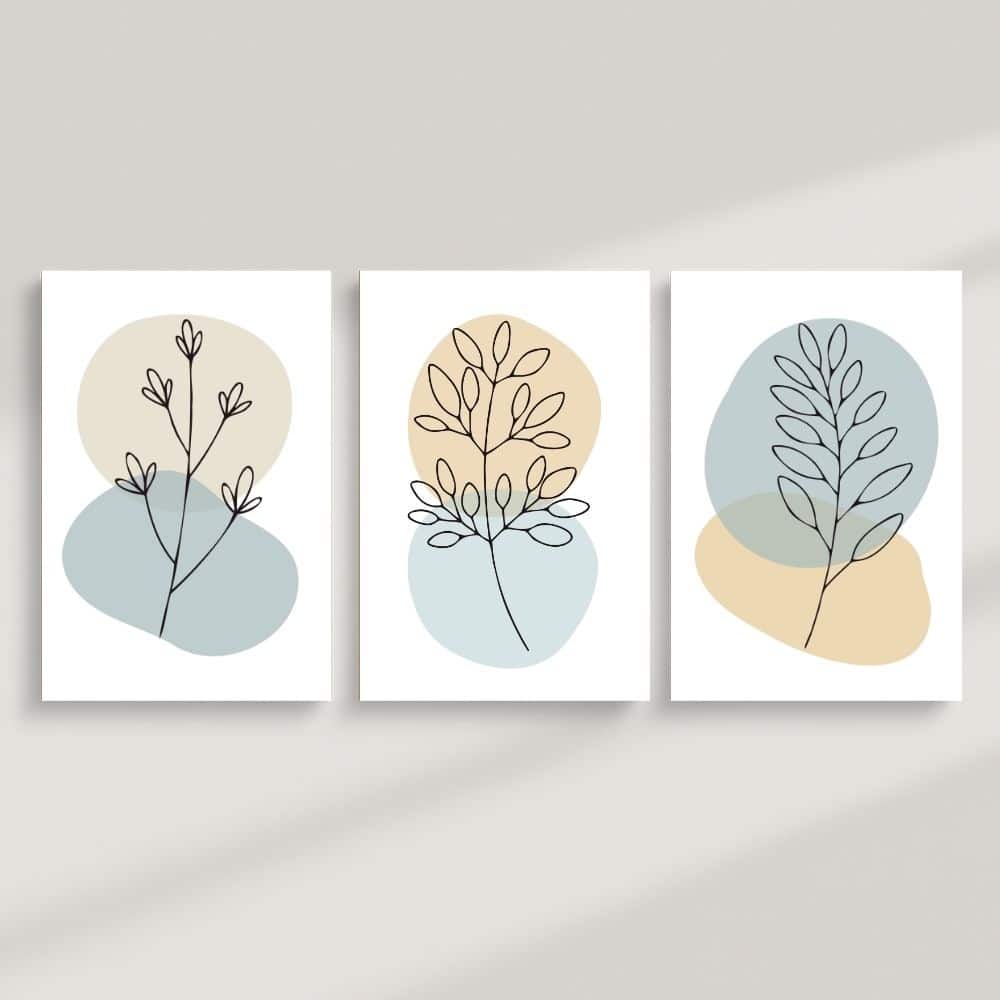 Minimal Botanical Line Art Trio – Boho Canvas Wall Art ()