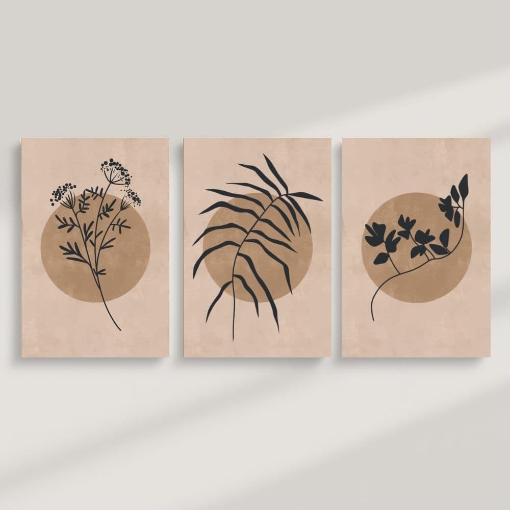 Minimal Botanical Silhouettes on Terracotta – Boho Canvas Wall Art ()