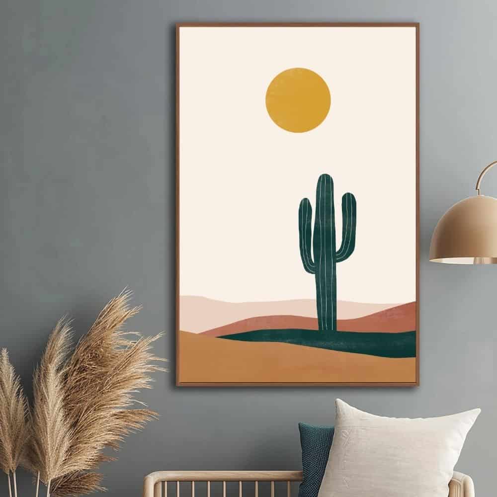 Minimal Desert Cactus & Sun – Boho Canvas Wall Art ()