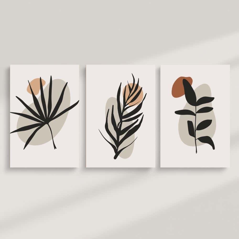 Minimalist Shadow Leaves Trio – Boho Canvas Wall Art ()