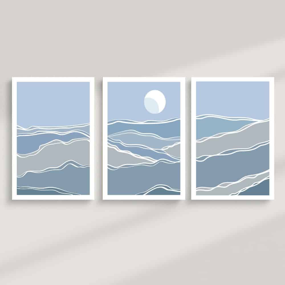 Misty Blue Horizon Lines – Boho Canvas Wall Art ()