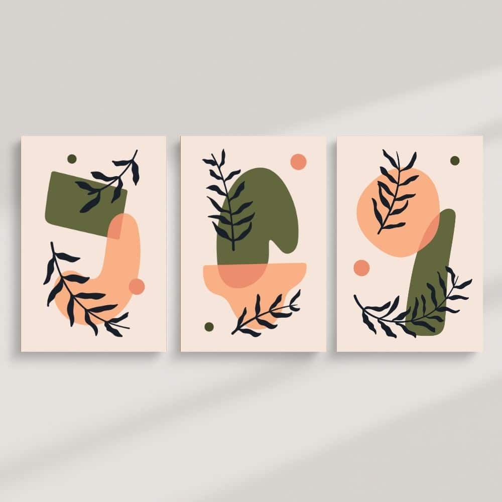 Modern Botanical Shapes Trio – Boho Canvas Wall Art ()