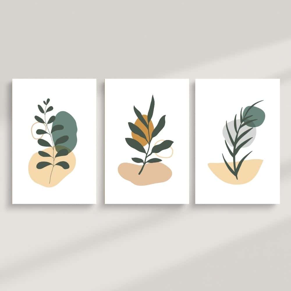 Modern Leaf Shapes & Earthy Forms – Boho Canvas Wall Art ()
