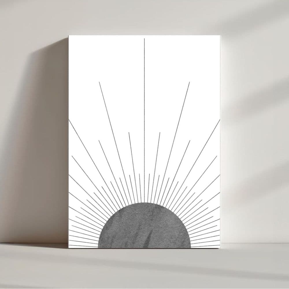 Monochrome Rising Sun – Boho Canvas Wall Art ()