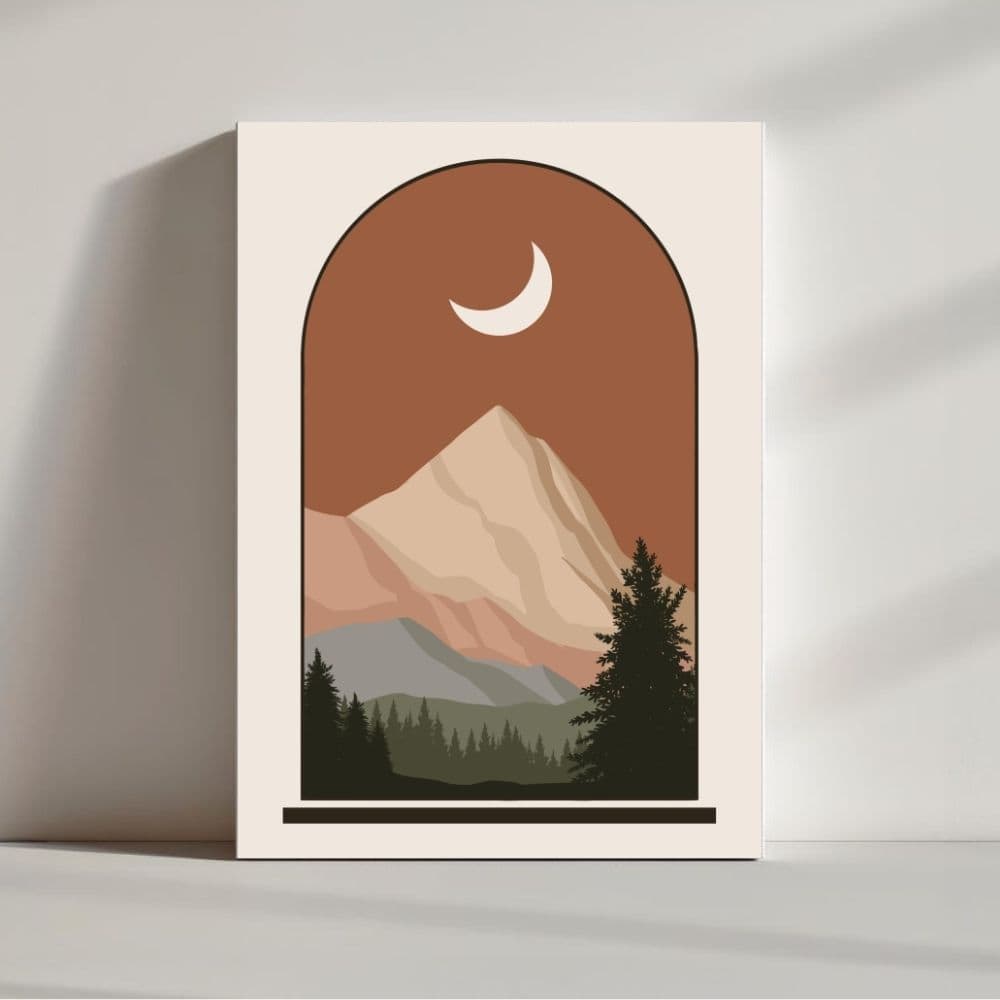 Moonlit Mountain Majesty – Boho Canvas Wall Art ()