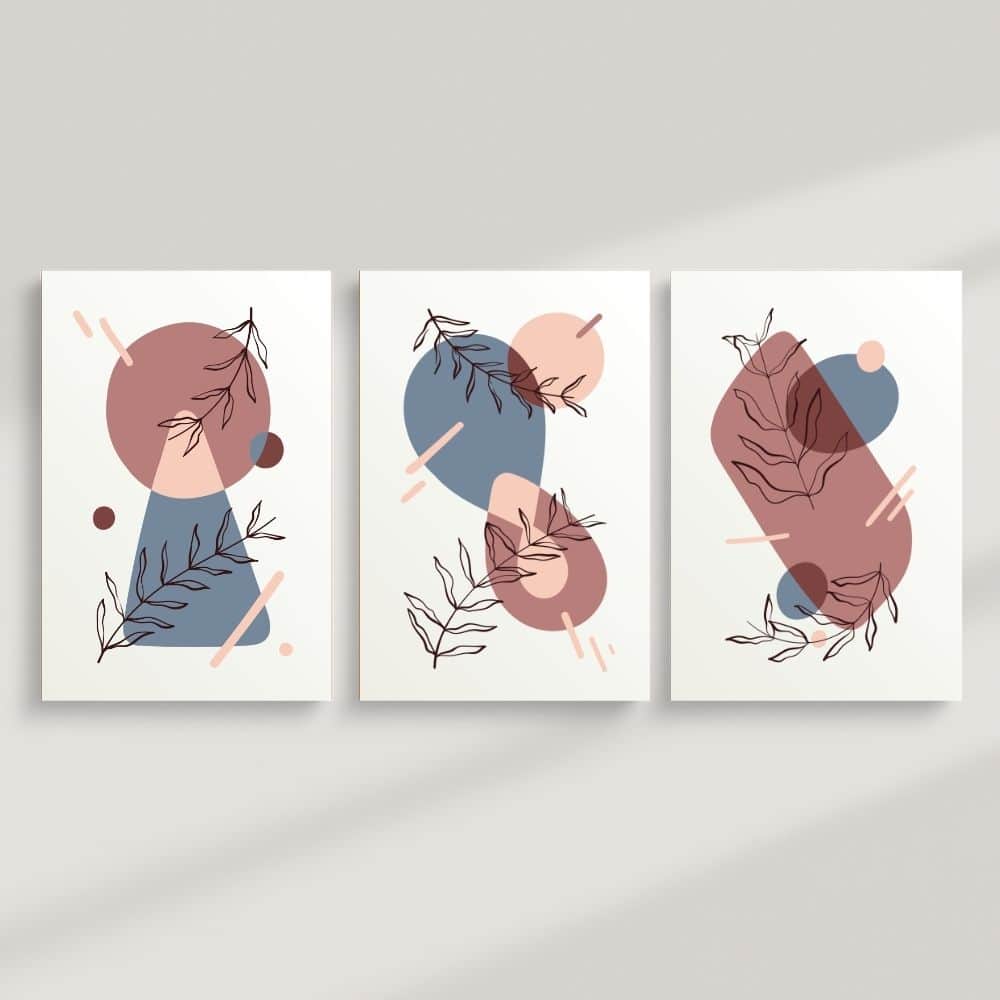 Muted Blue & Blush Botanical Shapes – Boho Canvas Wall Art ()