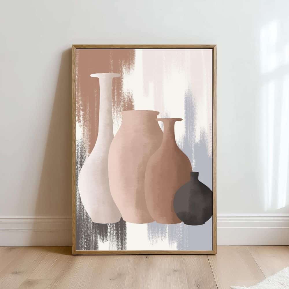 Muted Clay Vessels with Soft Brushstrokes – Boho Canvas Wall Art ()