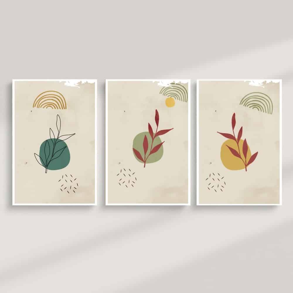 Muted Earth Botanicals Trio – Boho Canvas Wall Art ()