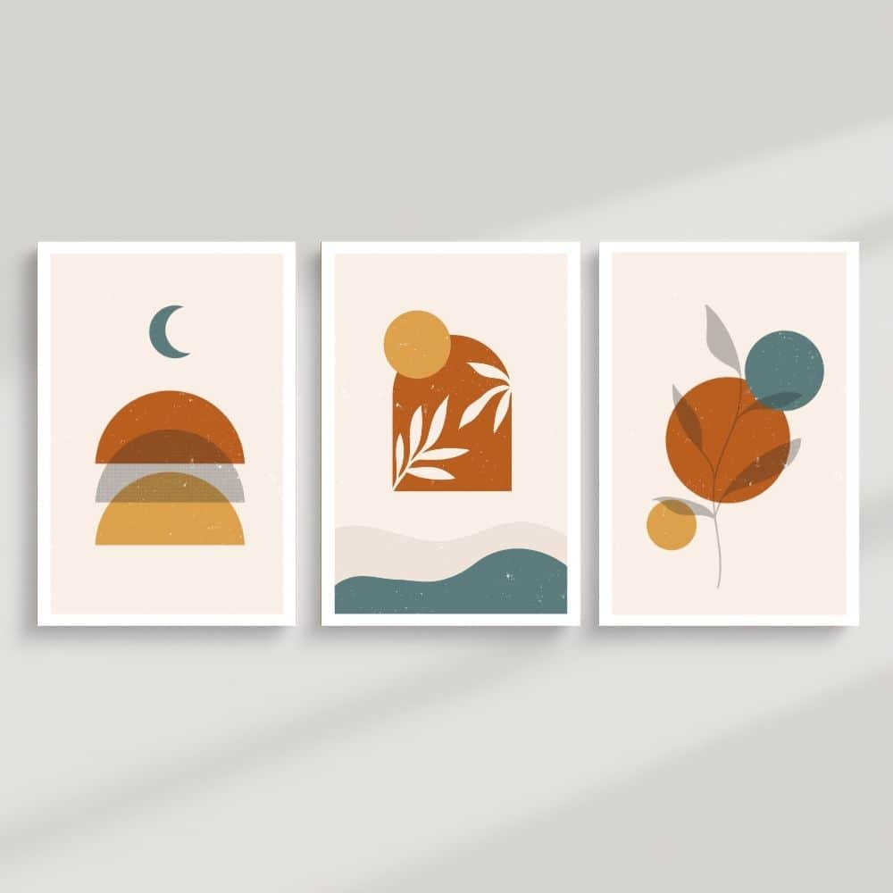 Muted Earth & Moon Shapes – Boho Canvas Wall Art ()