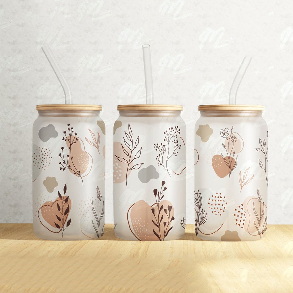Muted Garden Serenity – Boho Clear Glass Can ()