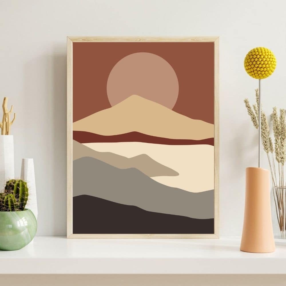 Muted Sunset Over Earthy Mountains – Boho Canvas Wall Art ()