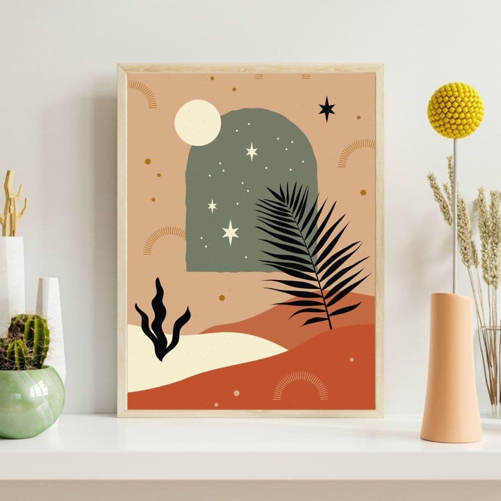 Mystic Desert Night with Stars & Palms – Boho Canvas Wall Art ()