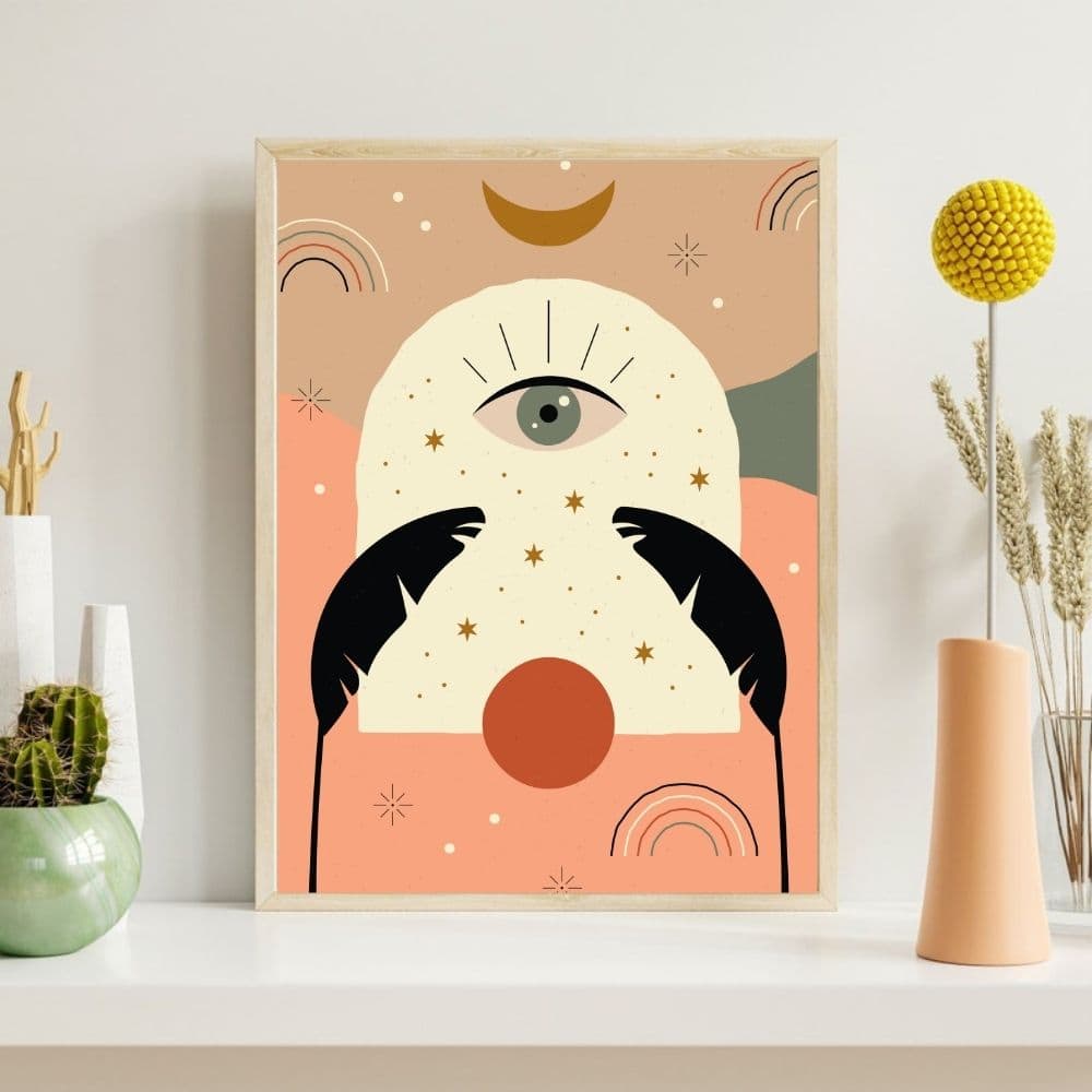 Mystic Eye & Celestial Symbols – Boho Canvas Wall Art ()