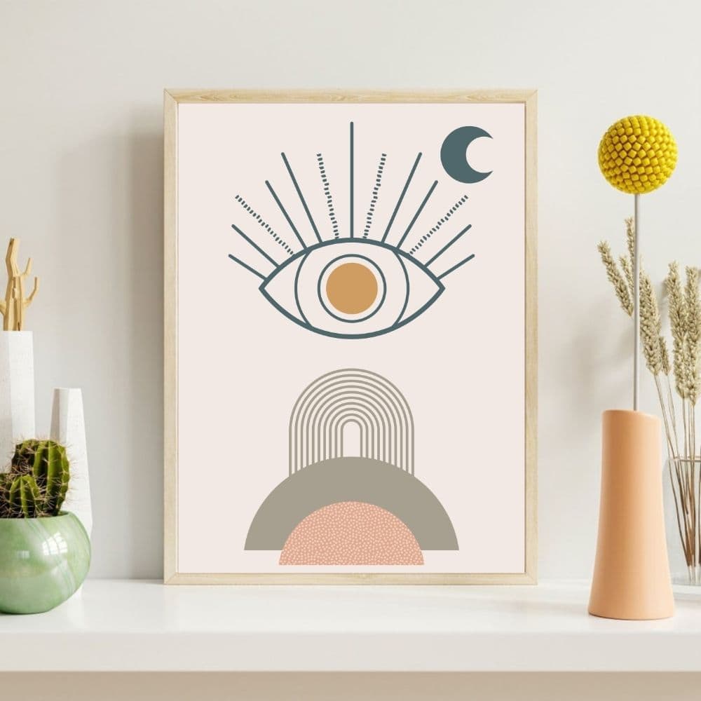 Mystic Eye & Moon Geometry – Boho Canvas Wall Art ()