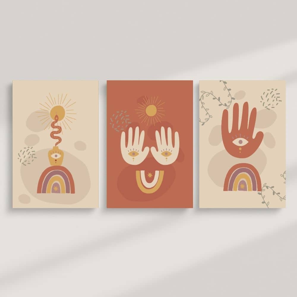 Mystic Hands & Rainbows – Boho Canvas Wall Art ()