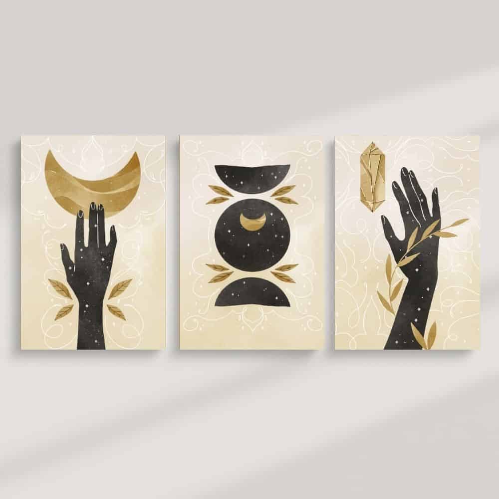 Mystic Moons & Celestial Hands – Boho Canvas Wall Art ()