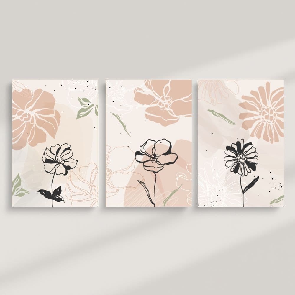 Neutral Bloom Line Art Set – Boho Canvas Wall Art ()