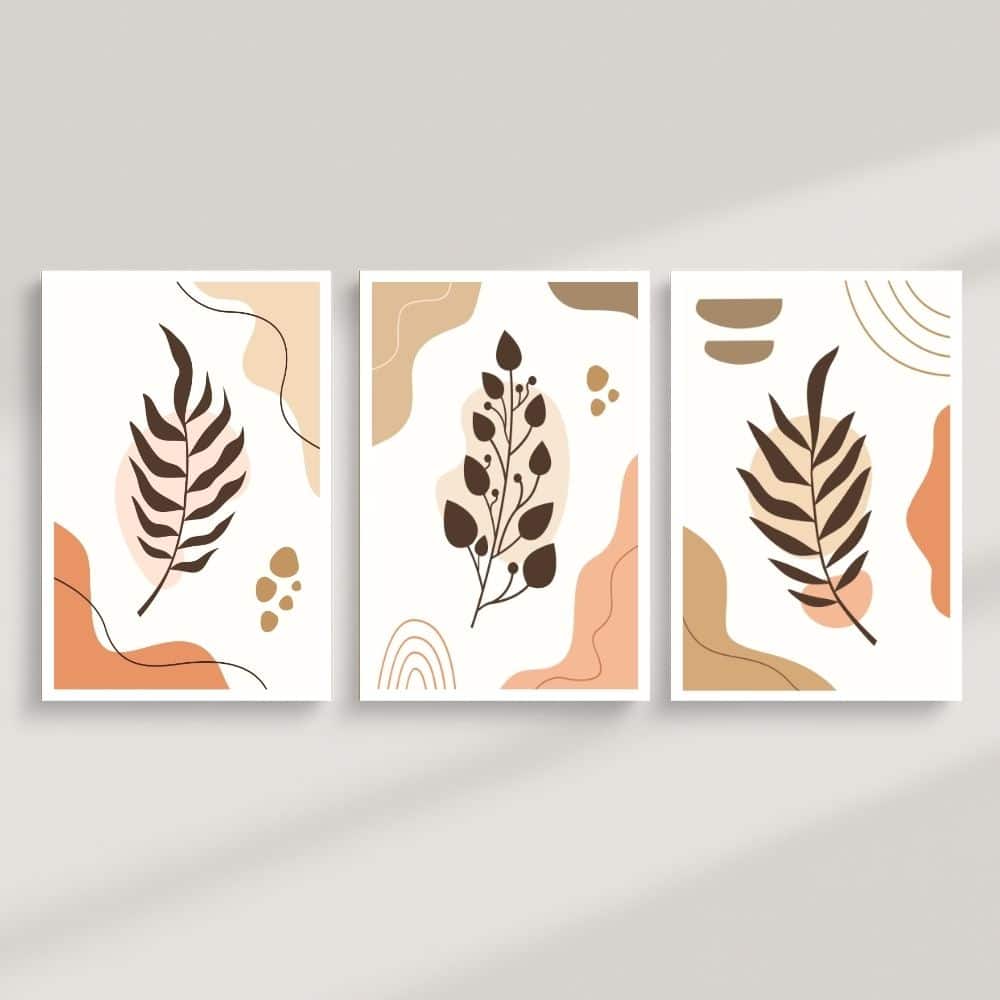 Neutral Botanical Forms & Earthy Waves – Boho Canvas Wall Art ()