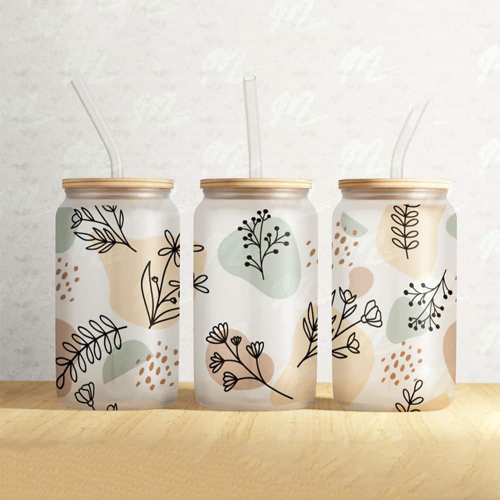 Neutral Botanical Line Art – Boho Clear Glass Can ()