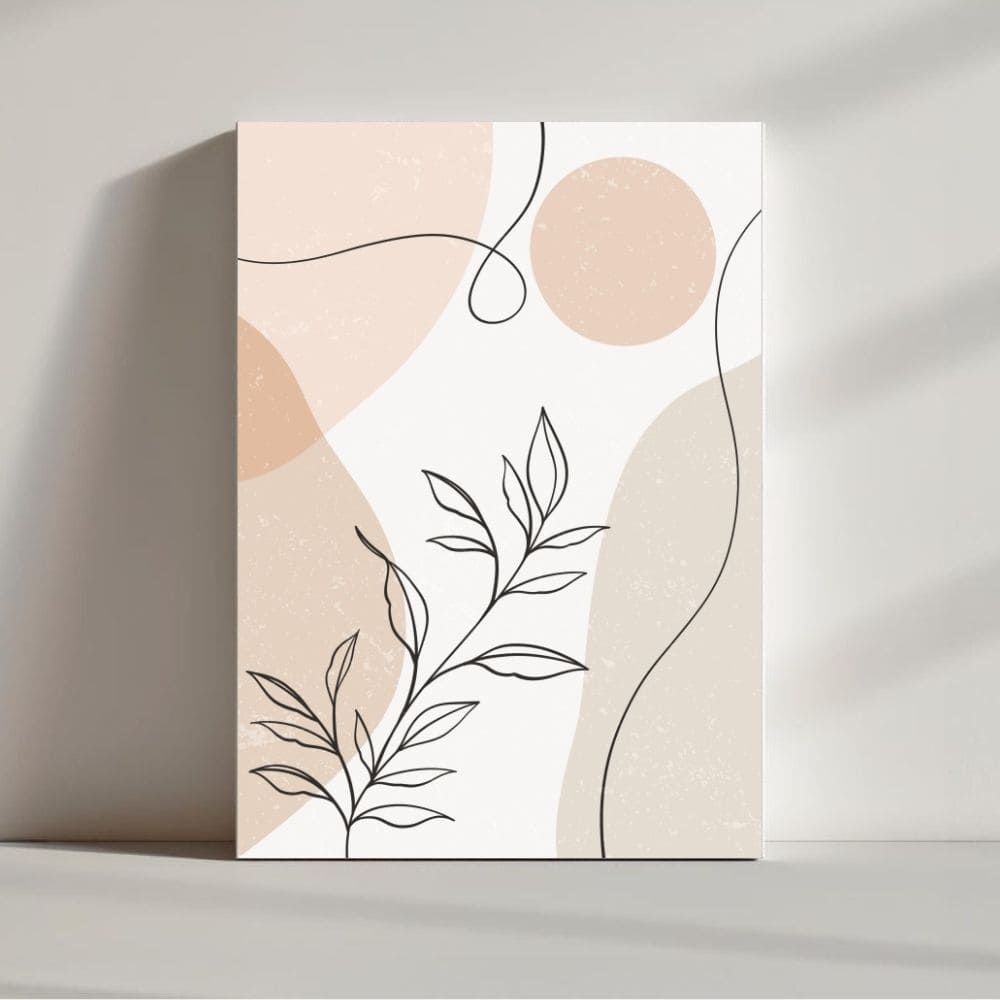 Neutral Botanical Lines and Shapes – Boho Canvas Wall Art ()