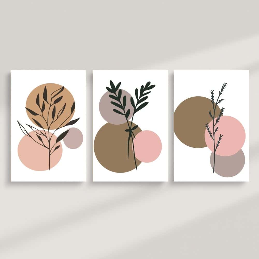 Neutral Botanicals & Soft Circles – Boho Canvas Wall Art ()