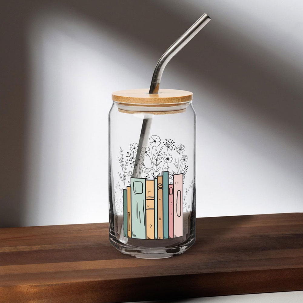 Pastel Books & Wildflowers for Booklovers – Boho Clear Glass Can ()